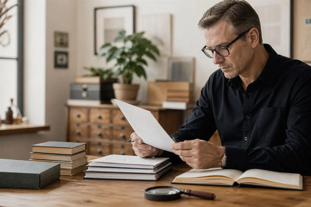 Travail éditorial de vérification de sources et de notes sur un bureau