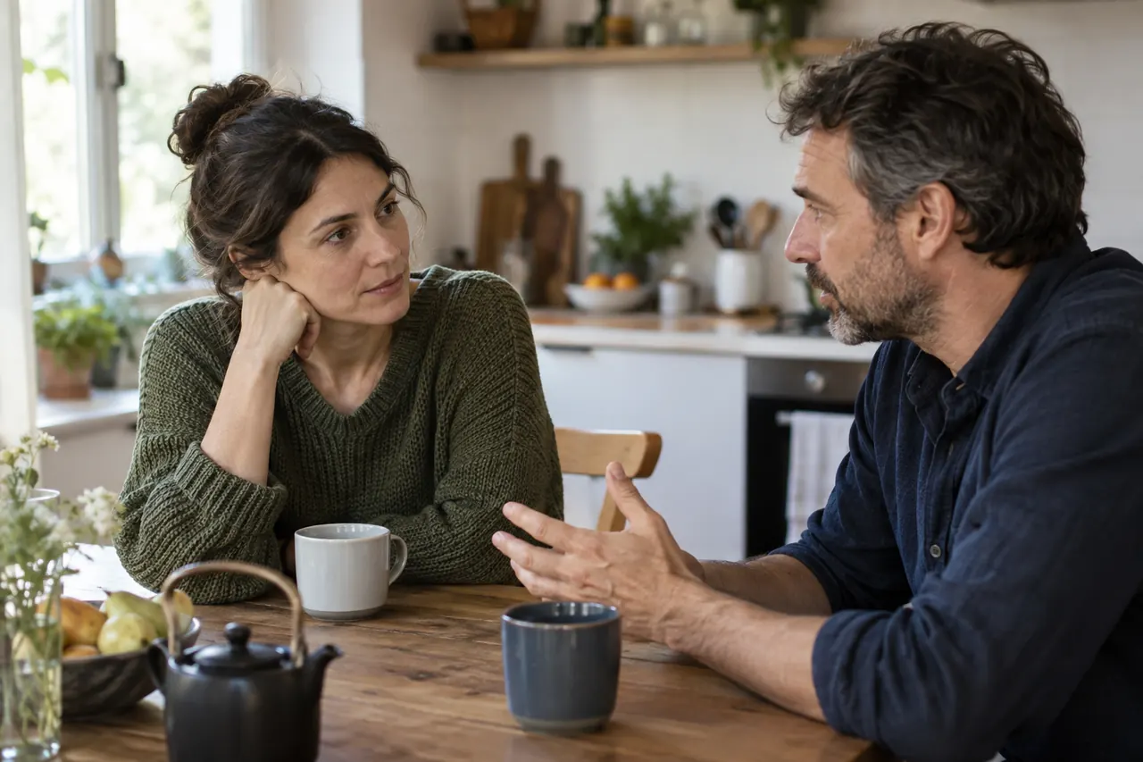 Deux adultes écoutent leurs points de vue autour d’une table